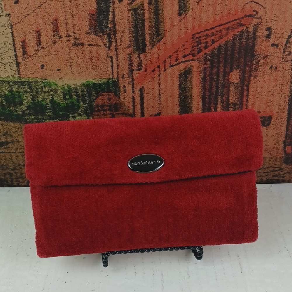 Liz Claiborne Red Velvet Clutch Wallet W/Silver Logo Accent NWT